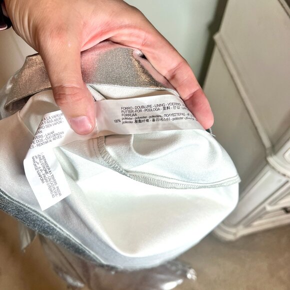 Zara Metallic Silver Strapless Midi Bodycon Dress Split in Back Clubwear M NWT - Picture 6 of 7